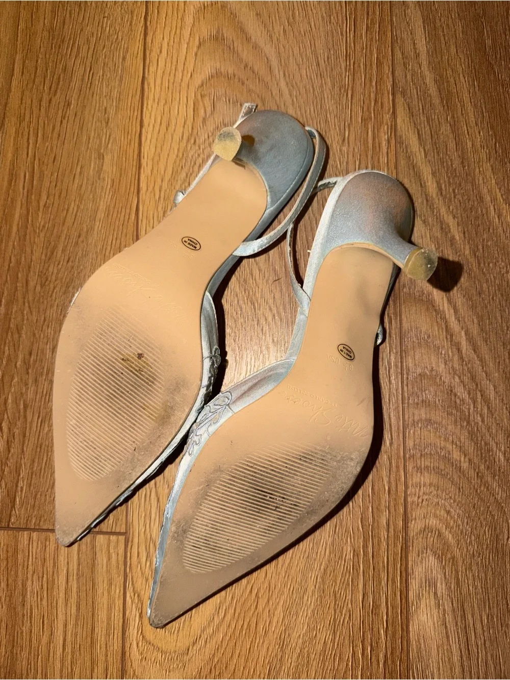 90s Blue Y2K Embroidered Pointed-Toe Slingback Heels